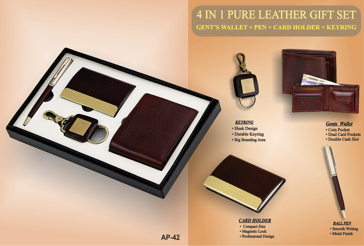 4-in-1 Pure Leather Luxury Gift Set #AP42