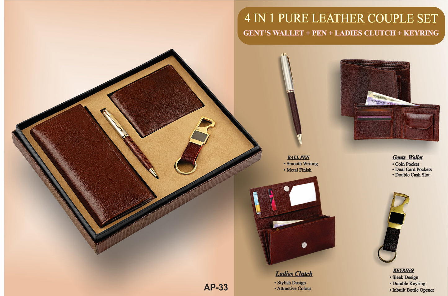 4 in 1 Pure Leather Couple Set #AP33