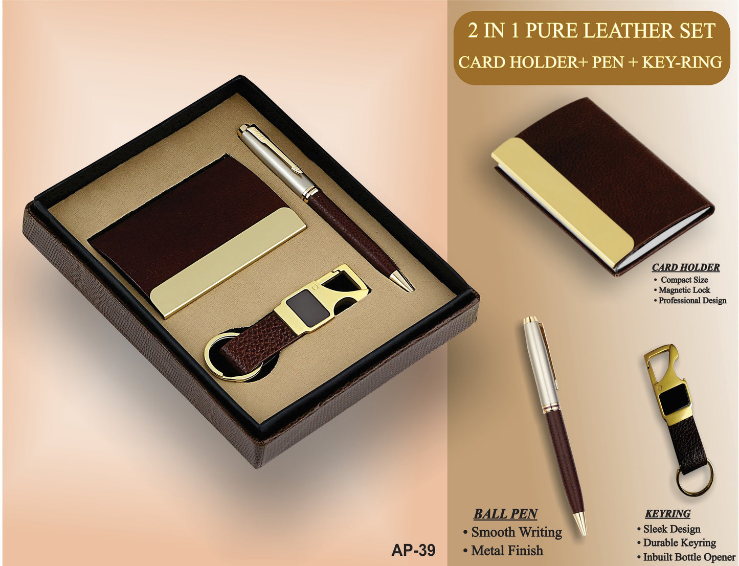 Premium 3-in-1 Pure Leather Gift Set #AN39 PL