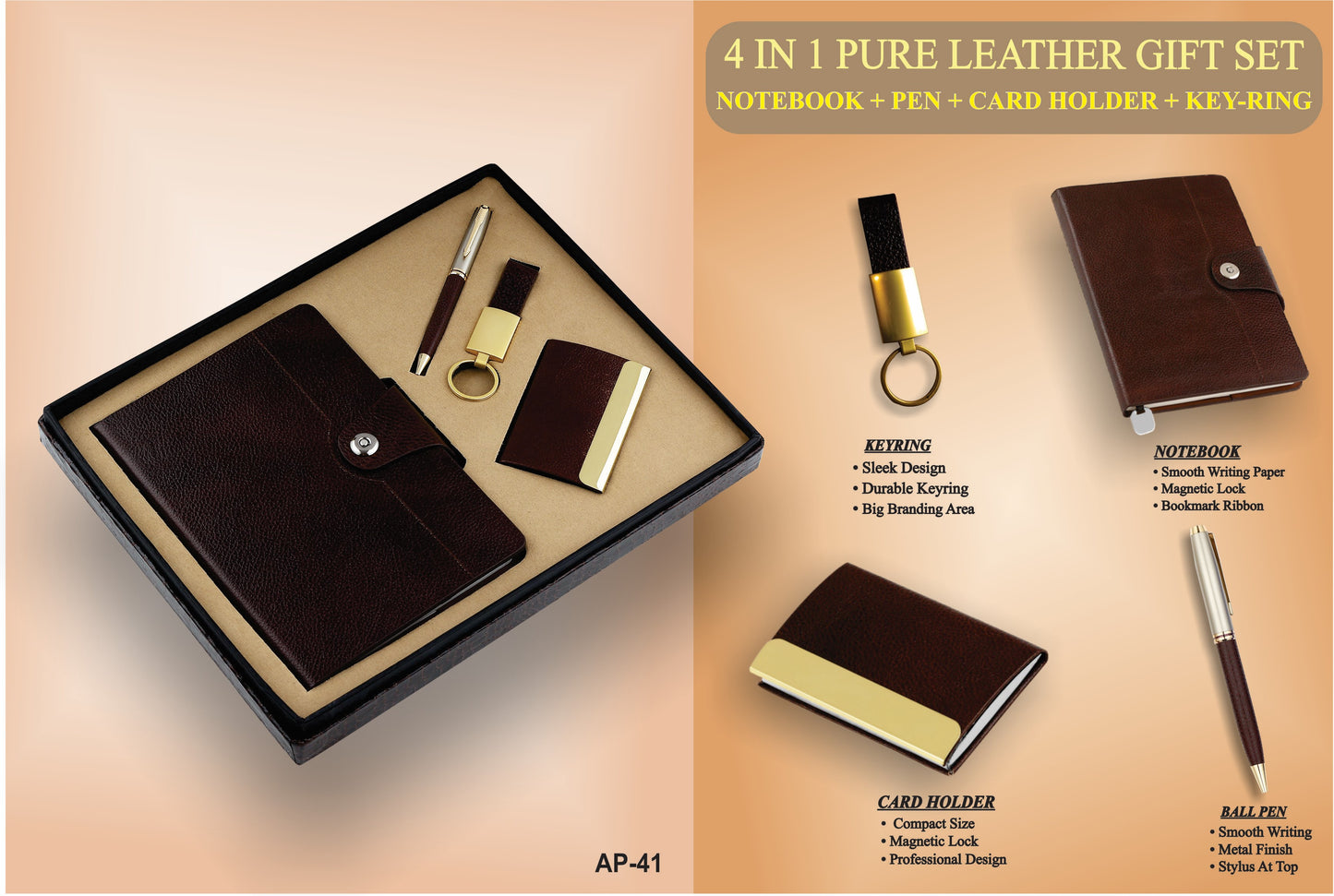 4-in-1 Pure Leather Luxury Gift Set #AP41
