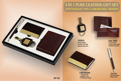4-in-1 Pure Leather Luxury Gift Set #AP42